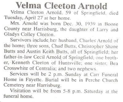 Arnold  Velma (Cleeton)
