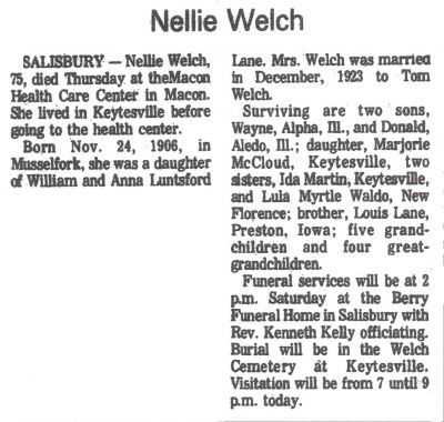 Welch  Nellie (Lane)
